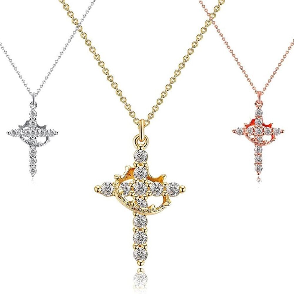 3 Pack Cross Necklaces Gold Rose Silver Plated Dainty Faith Jewelry